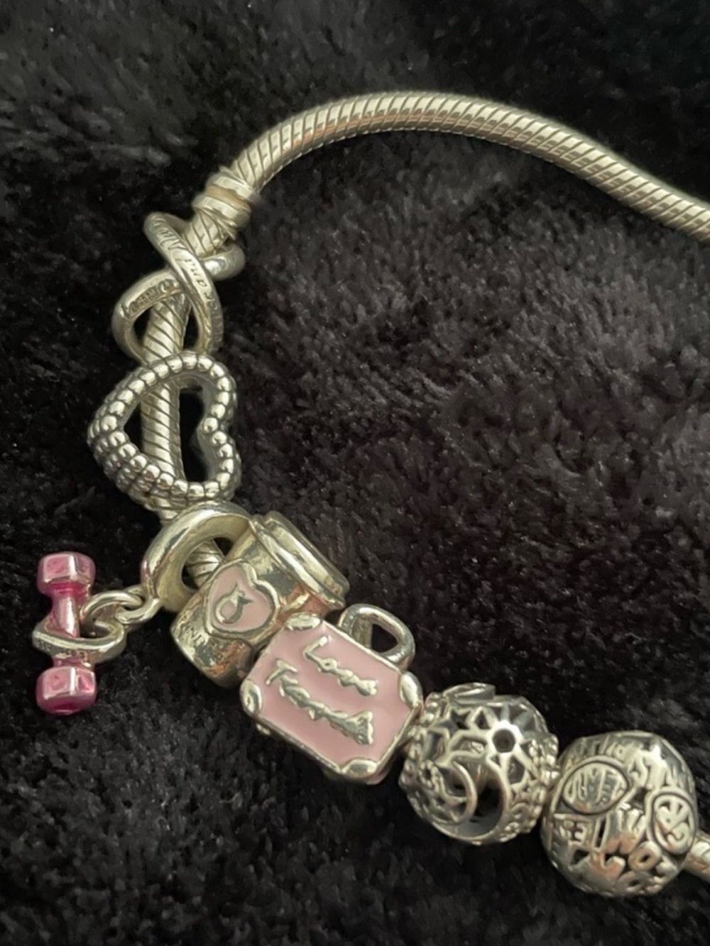 Pandora Sterling Silver Bracelet with Pink Enamel Charms